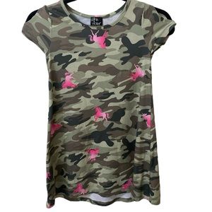 Girls camouflage dress with unicorn print
